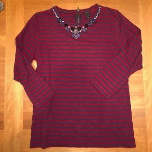 Jcrew Embellished Striped Long-sleeve Shirt